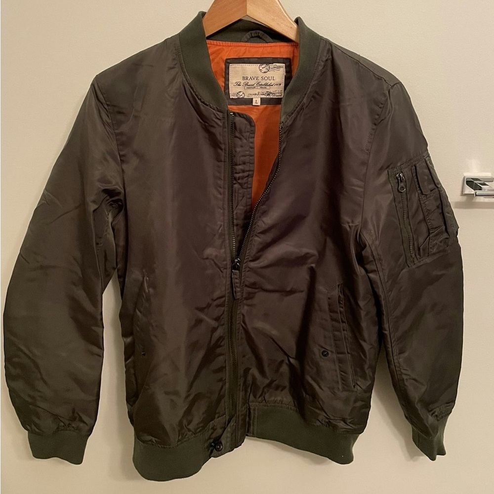 Brave Soul Green Bomber Jacket size L